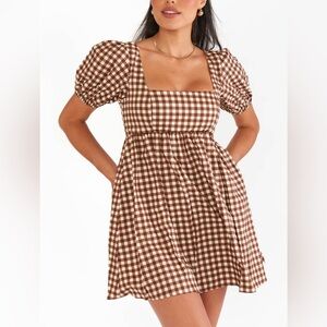 Show Me Your MuMu Brown Gingham Babydoll Dress